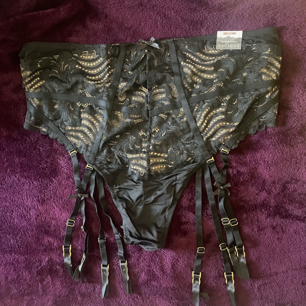 Black And Nude Lace Garter Panty